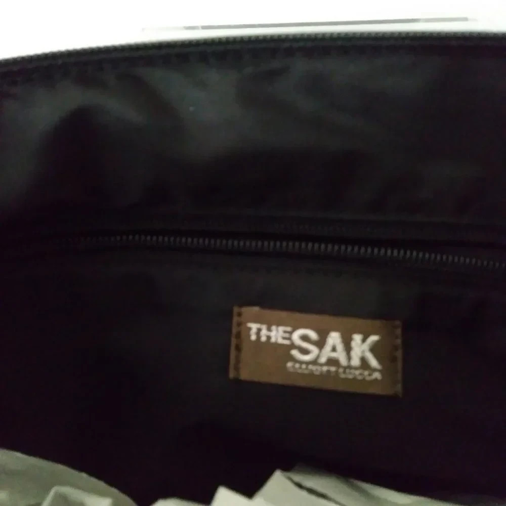 The Sak Crochet Color block Hobo Shoulder Bag Black Red Grey