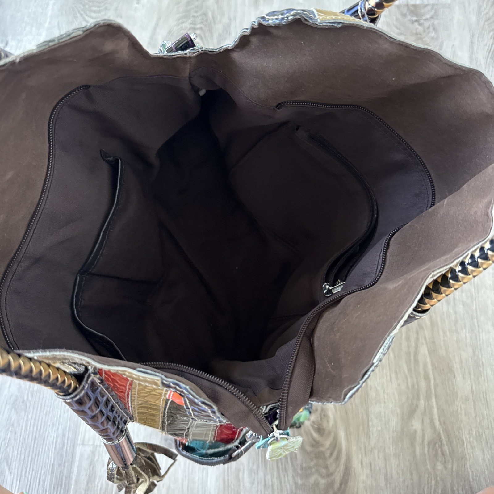 Patent Leather Large Tote W/handles Multicolor Patchwork strips Boho Style