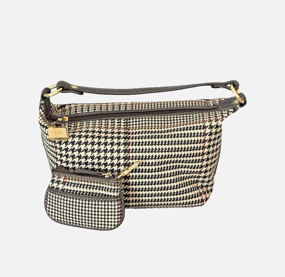 Chaps Ralph Lauren Brown Tan Houndstooth Handbag Purse Key/Change Purse NWOT