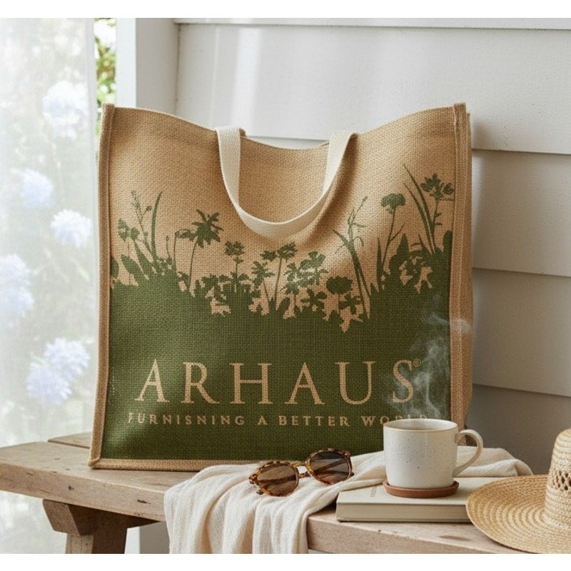 Aurhaus Large Jute Tote Bag Reusable Natural Brown Shopping Bag 17.5x18x9 Inches