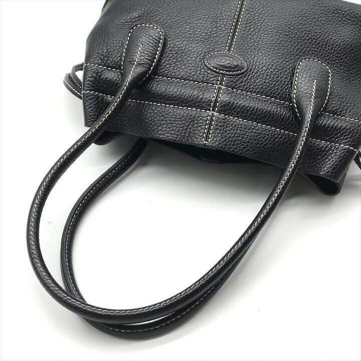 Tods Black Leather Shoulder Hand Bag Tote Purse Women Italy Luxury 27cm 19cm
