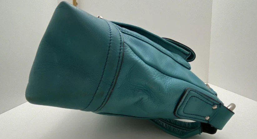 B. Makowsky Turquoise Leather Hobo Bag Plum Satin Interior Shoulder Bag Statemen