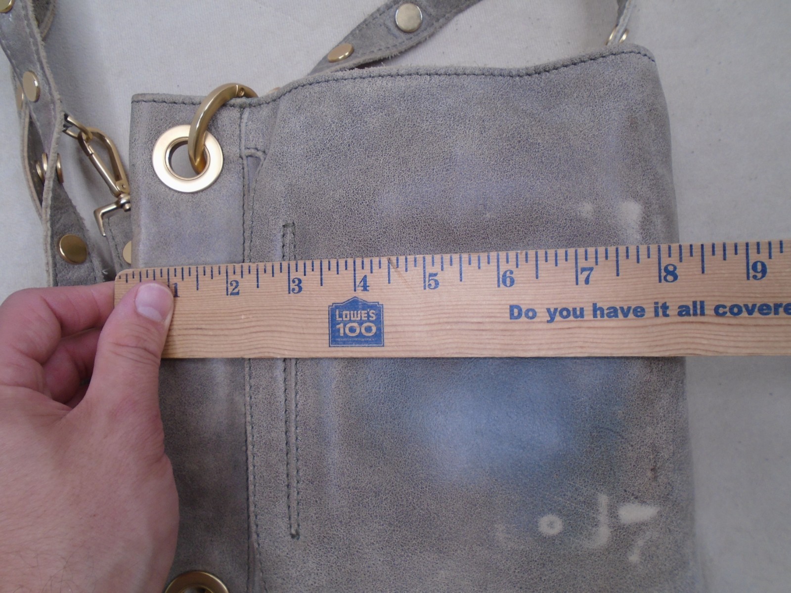 Hammitt Los Angeles Gray Studded Crossbody Bag, Zip Closure, Gold Hardware
