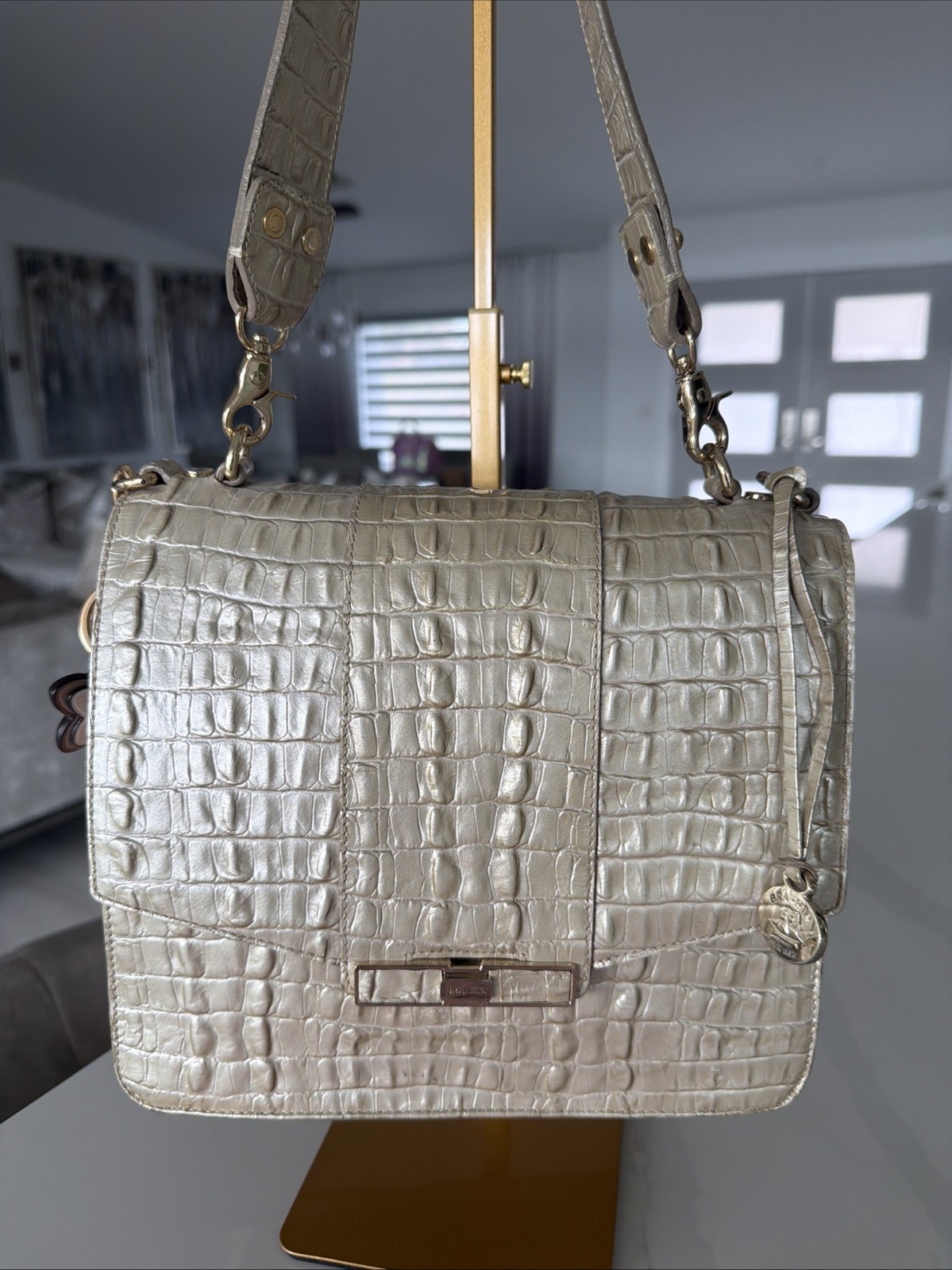 Y2K Vintage Brahmin Push Lock Satchel Metallic Subtle Golden Hue See Description