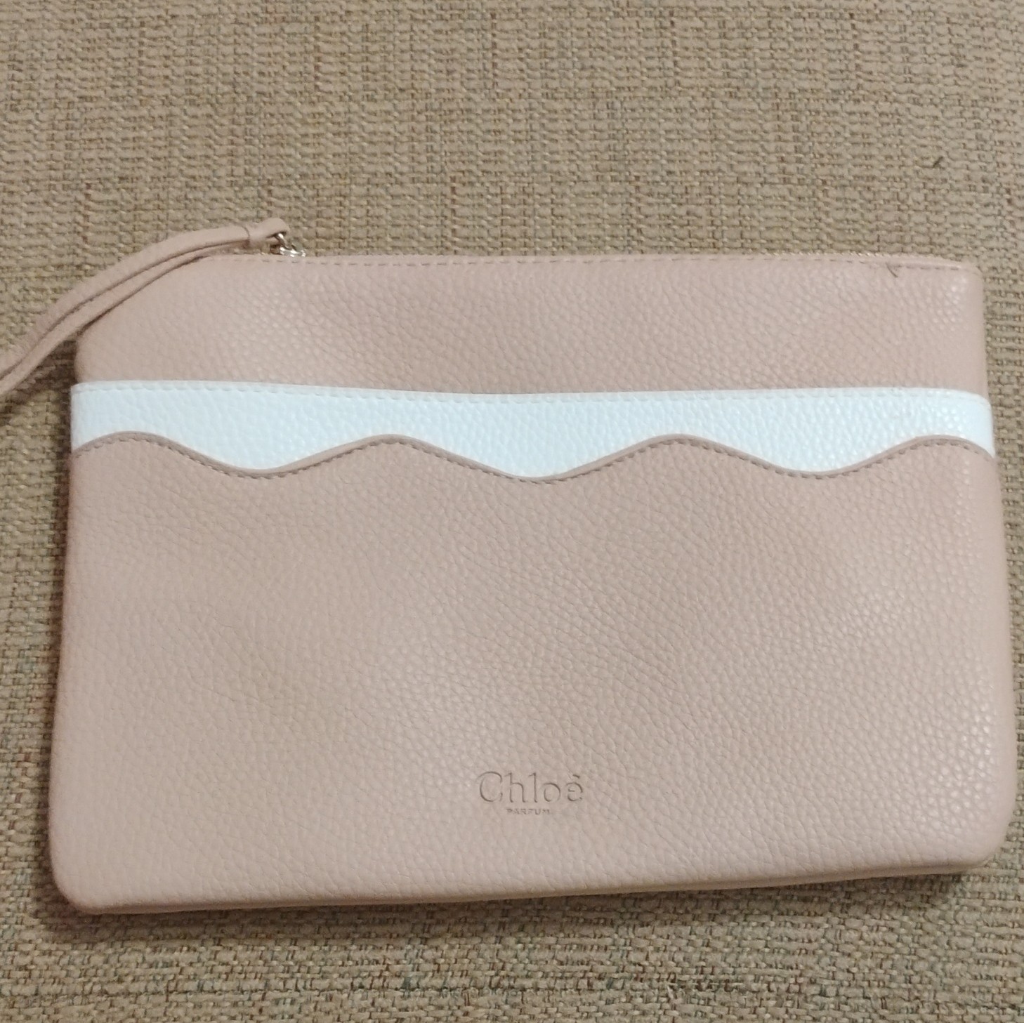 Chloé Beige White Colorblock Zip Wristlet Clutch Pouch Silver Hardware