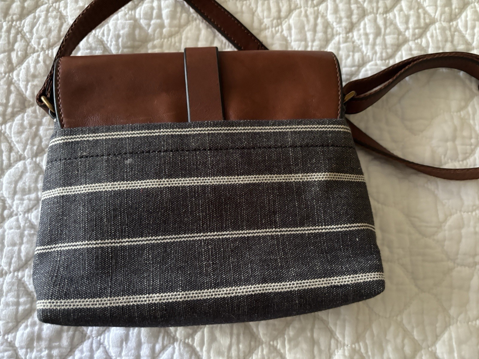 Fossil Kinley Small Crossbody Bag/purse Striped Canvas & Leather