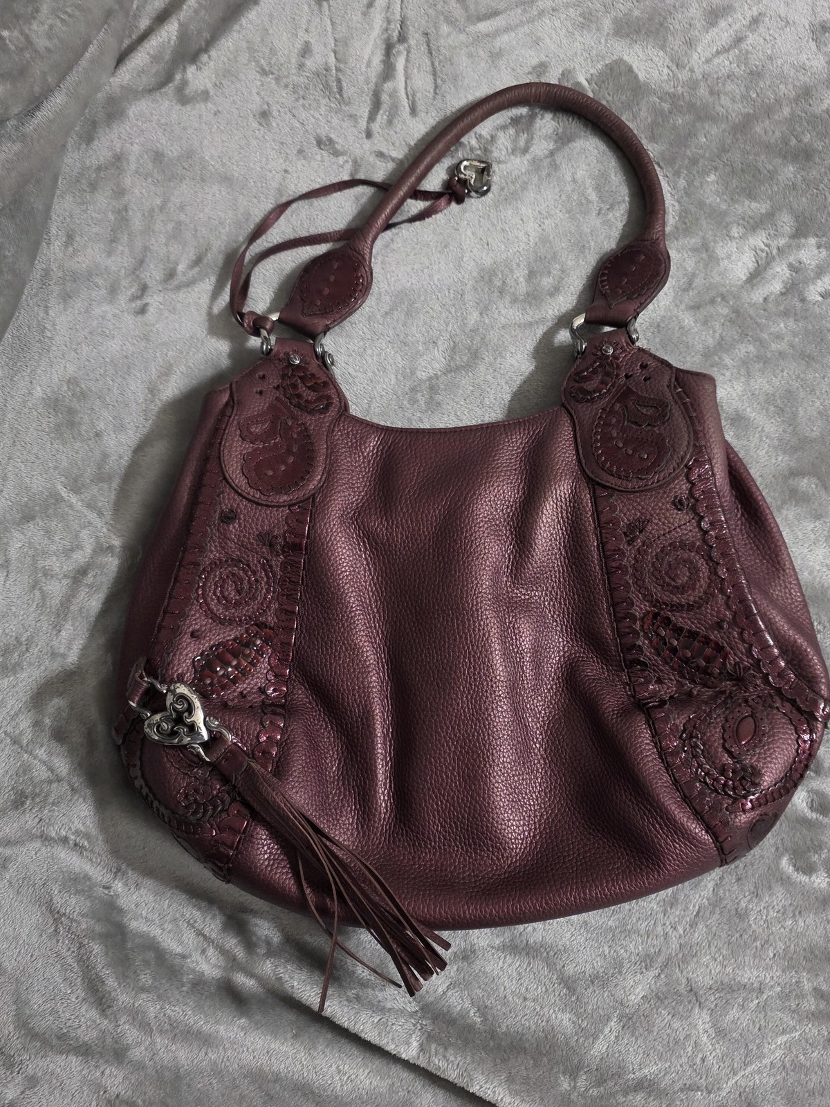 Brighton Plumb Melania Masterpiece Collect 3D Leather Applique Shoulder Handbag