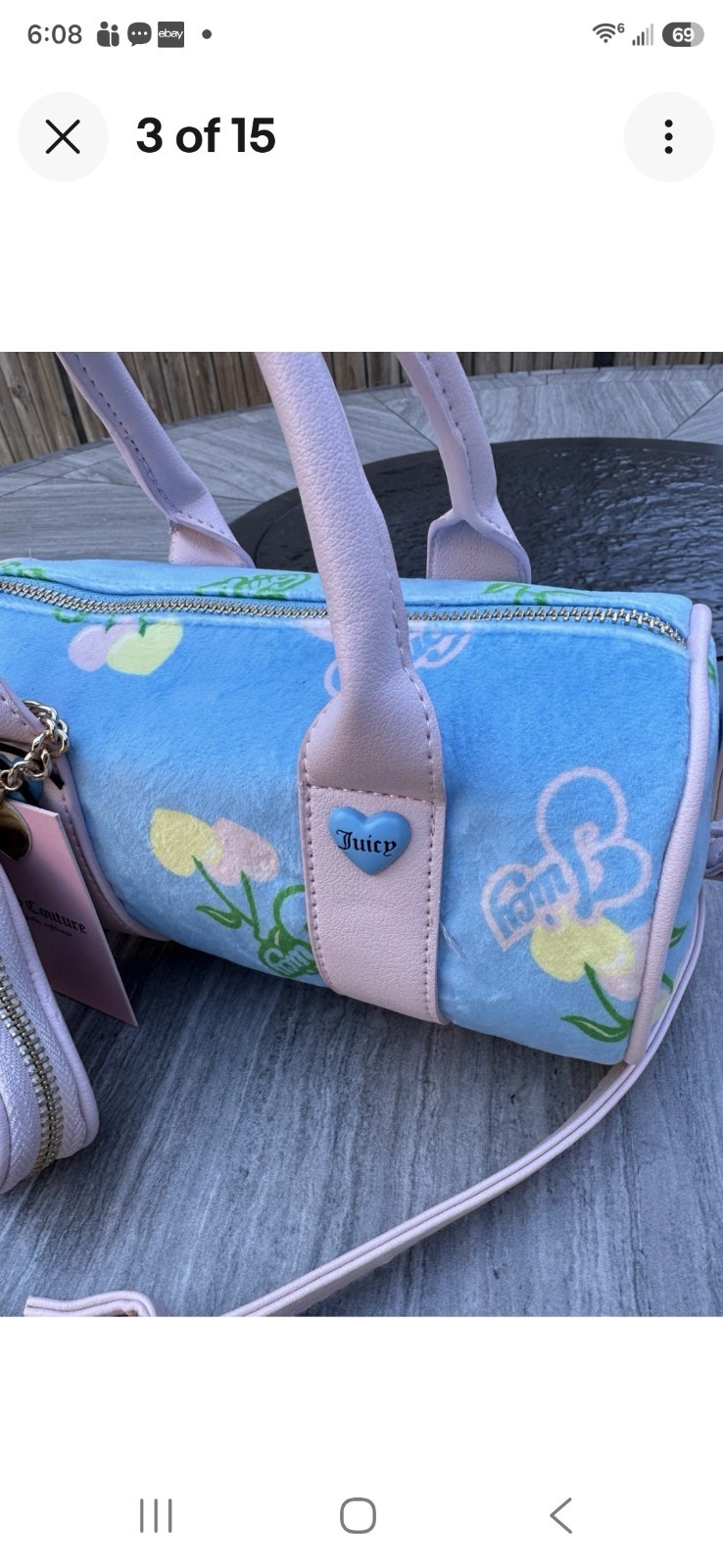 Juicy Couture Retro Style Cherry Mini Barrel Bag, Blue Gleam Multi