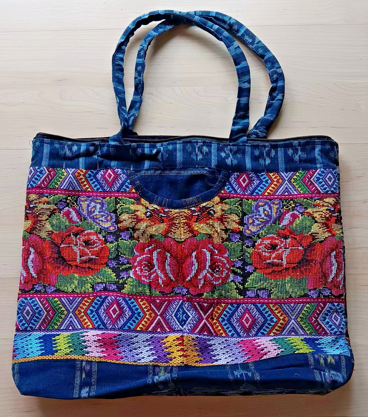 NEW no tags Huipil Guatemalan Tote Bag 18x14x3 inches Floral Roses Colorful