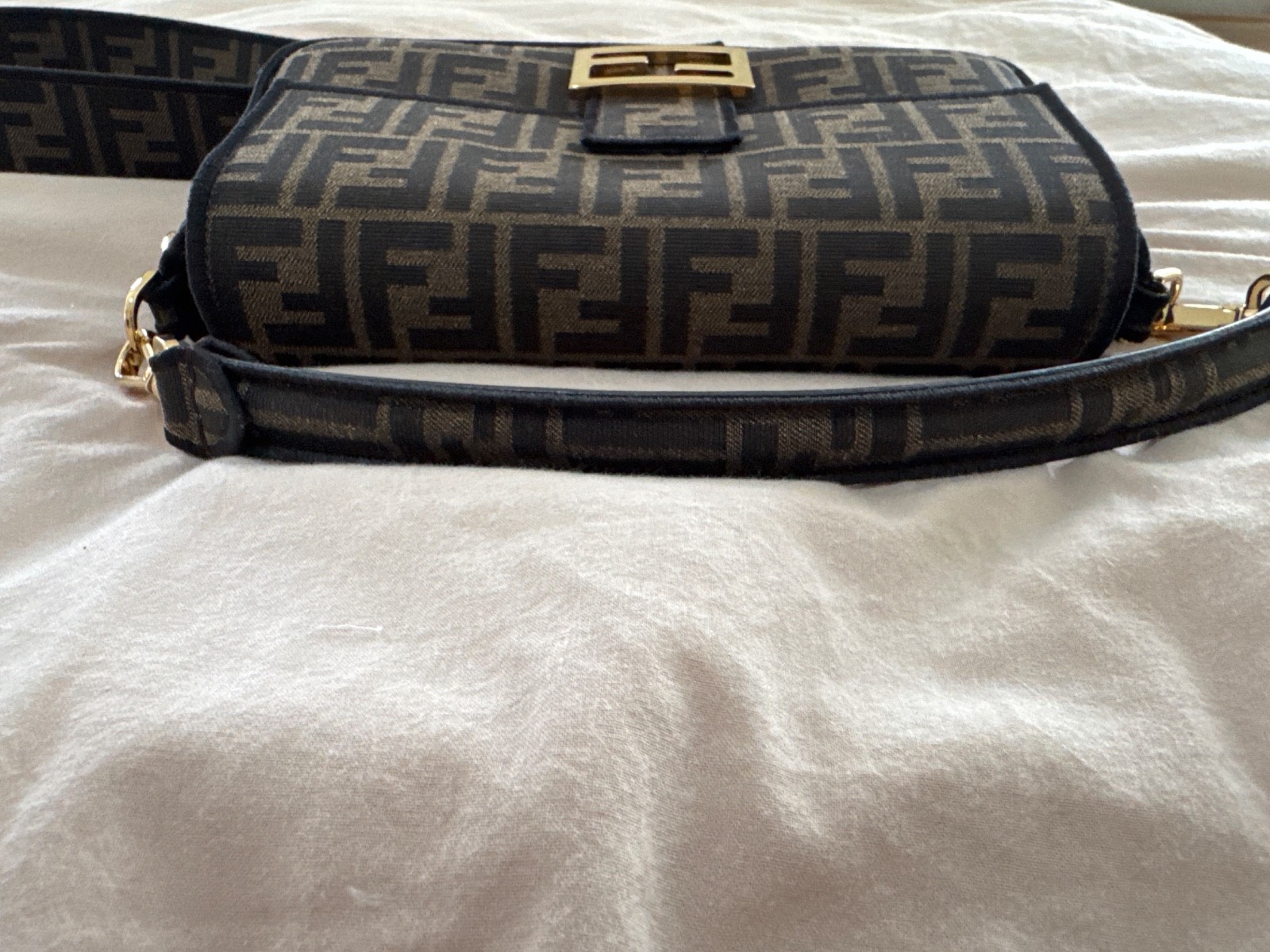 Fendi Baguette Shoulder Bag Brown Canvas Medium size