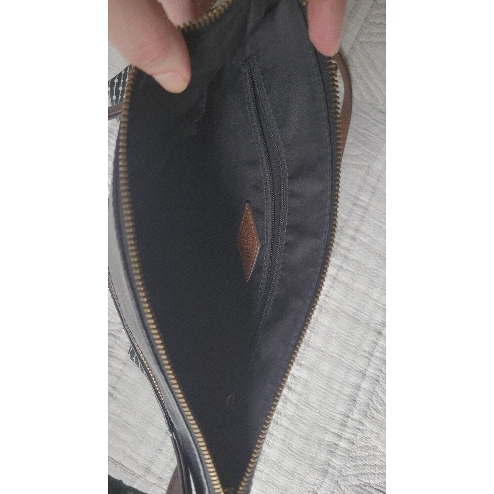 Fossil Fiona Crossbody Bag – Black/White Pattern & Leather Trim
