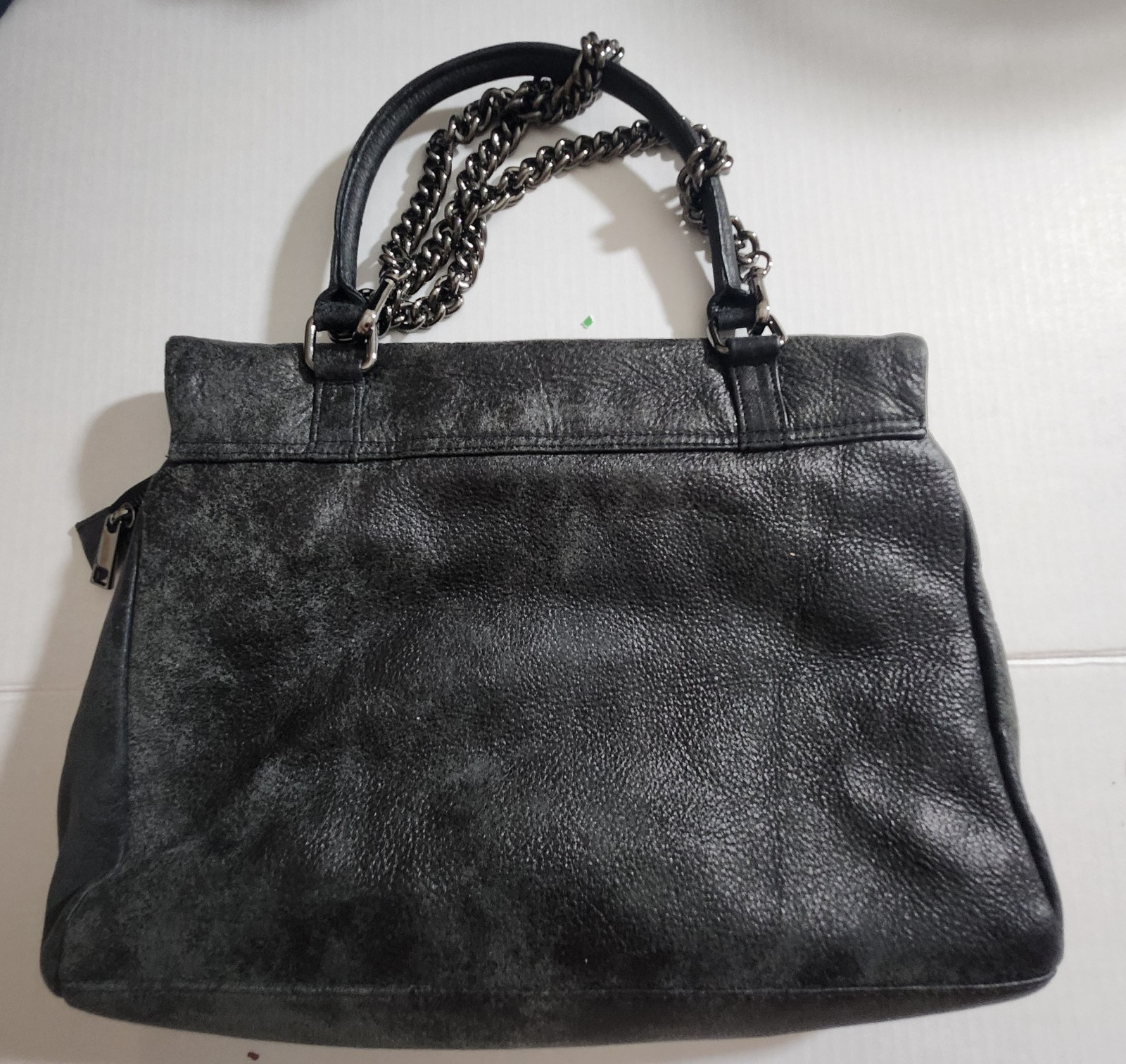 Black Medium Satchel Top Handle Chain Strap Silver Hardware Zip Magnetic 15x10x2