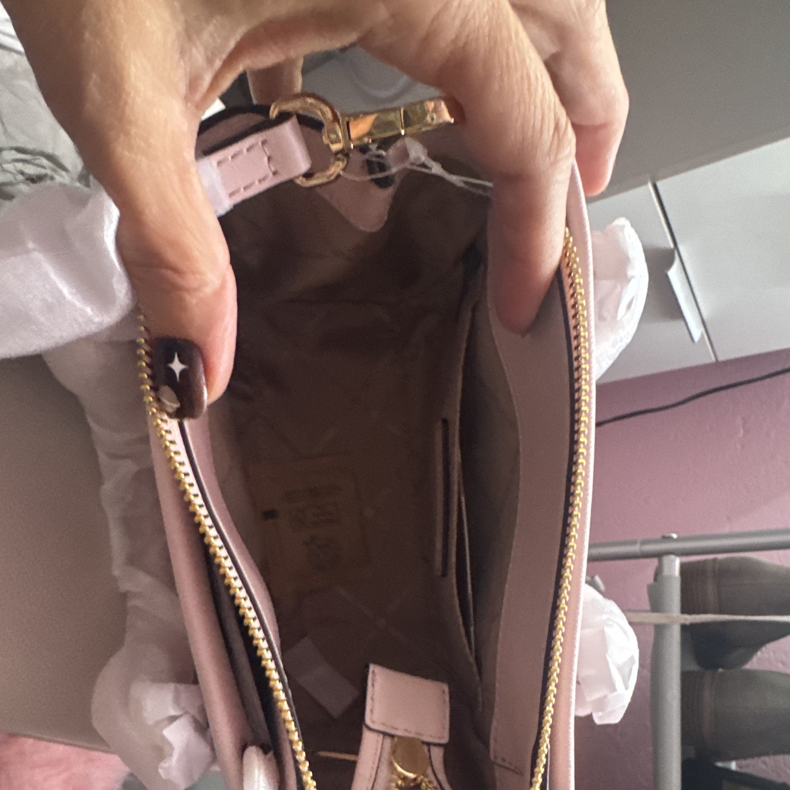 Michael Kors Small Satchel/Top Handle Bag Powder Blush Gold Detachable Strap