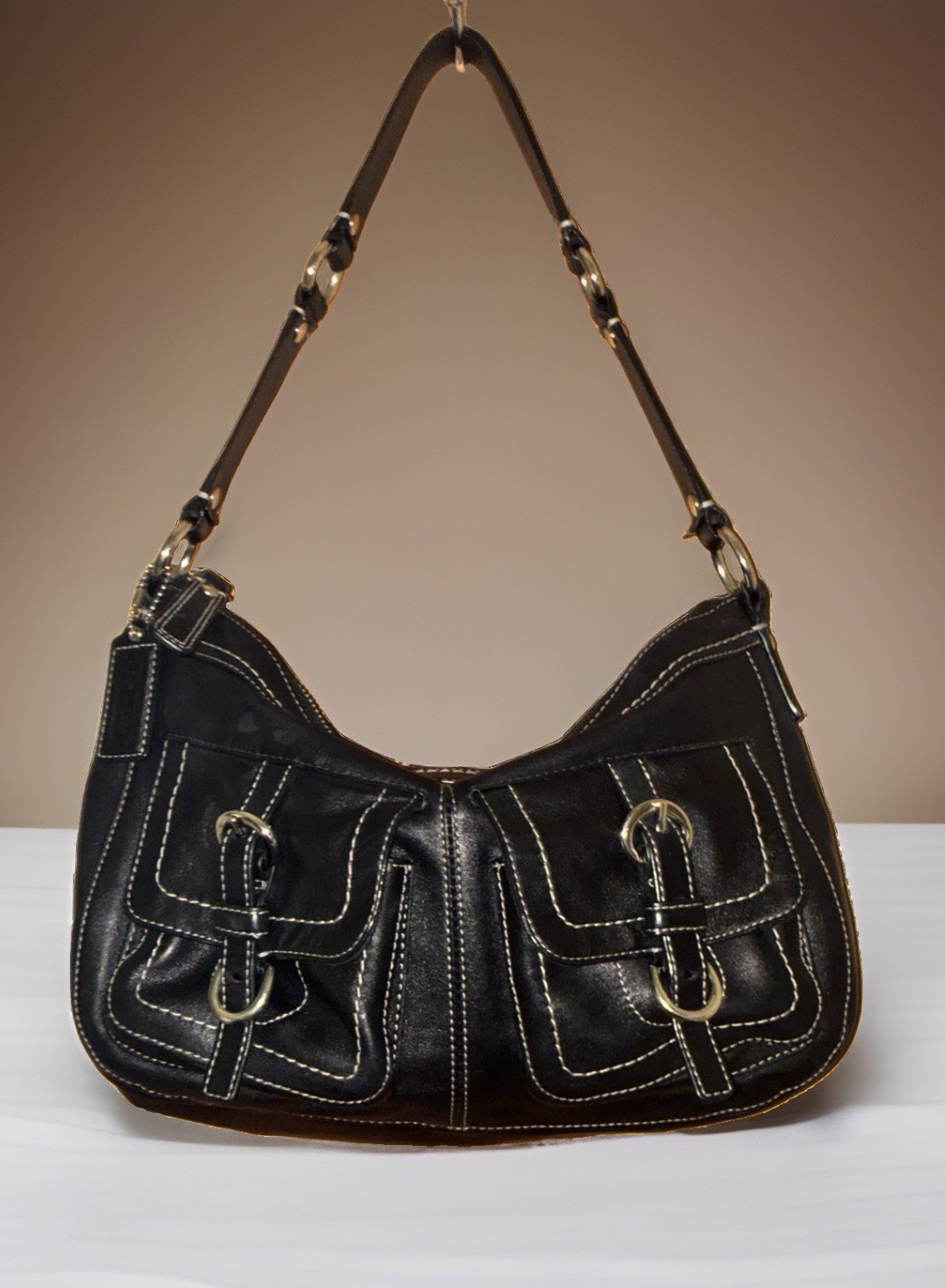 Vintage Coach Soho Leather Double Pocket Shoulder Bag