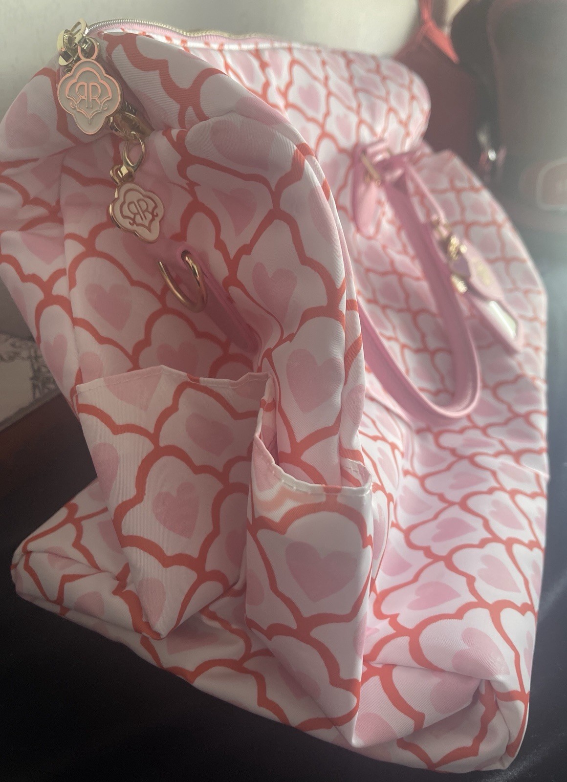 Roller Rabbit x Target – Geo Hearts Pink Duffel Travel Bag Detachable Strap NWOT