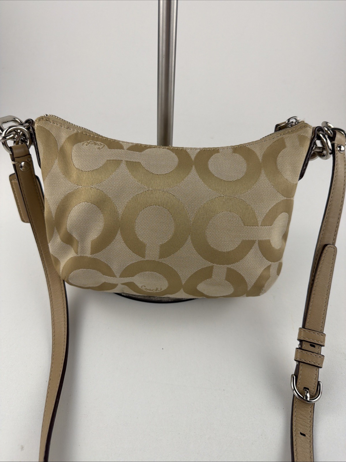 COACH Kristin Op Art Signature East West Crossbody Small Sateen Beige 14909