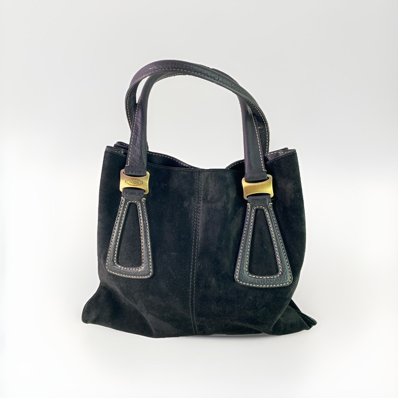 VTG Tod’s Black Leather Suede Tote Bag