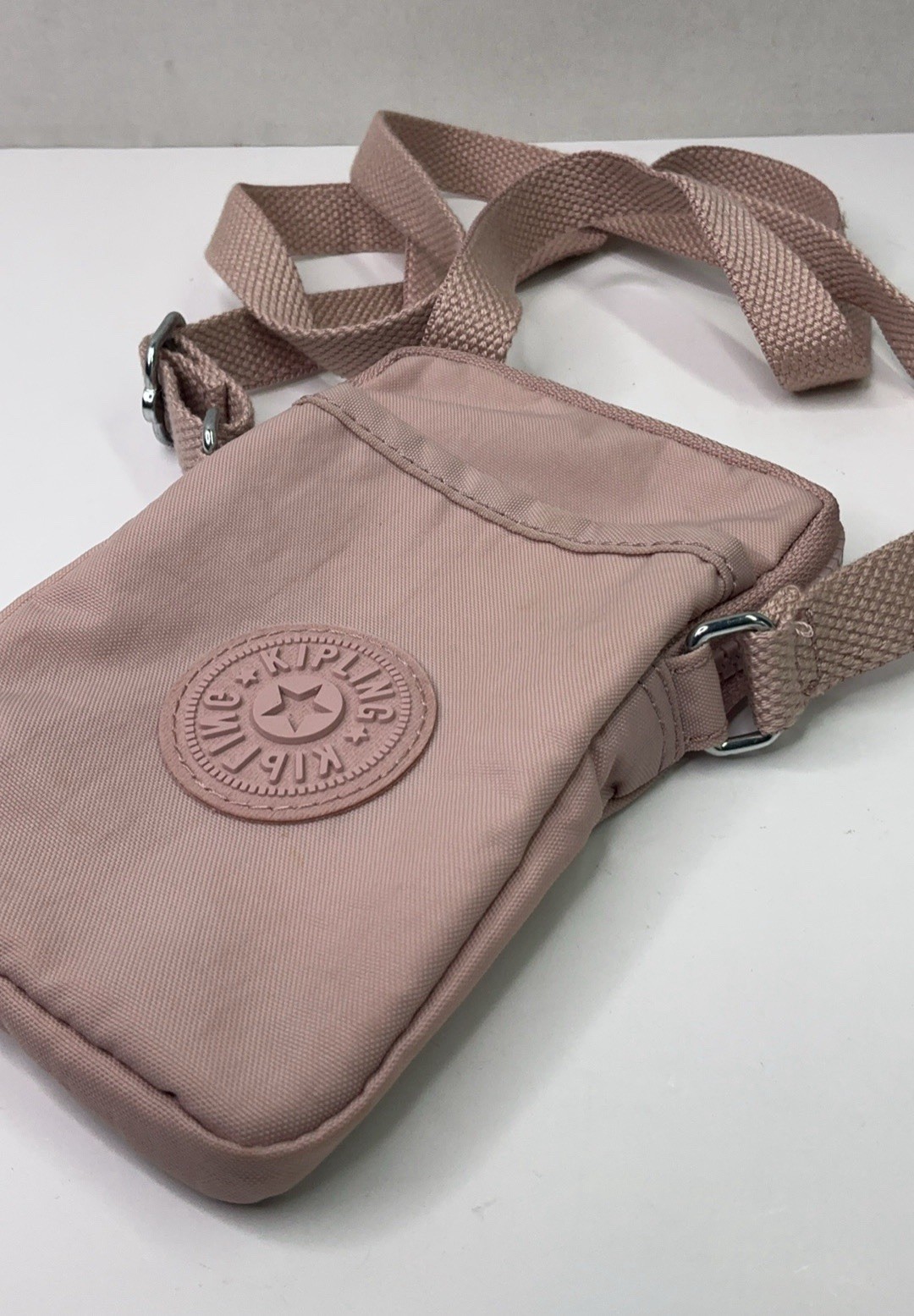 Kipling Pink Small Crossbody Zip Bag Adjustable Detachable Strap Pockets Lined