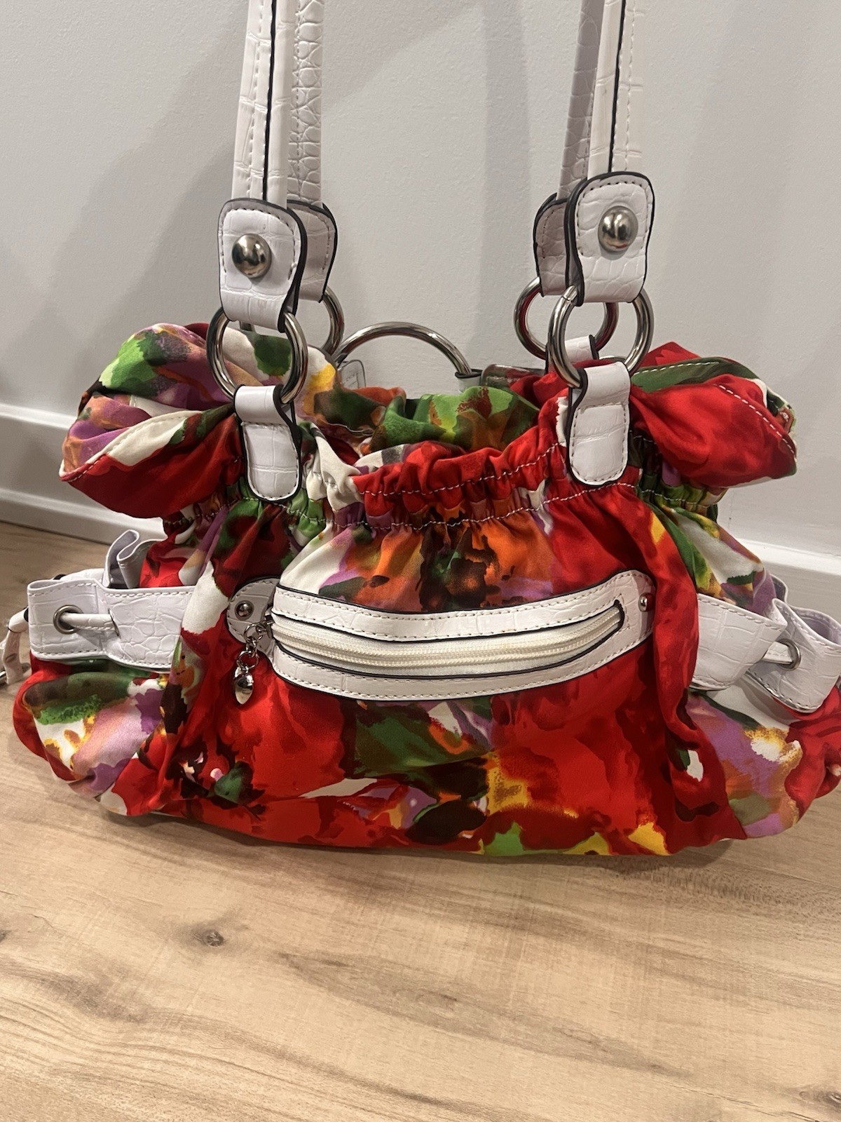 Wilsons Leather ELLIE Floral Fabric Croc Faux Leather Shoulder Bag Satchel Purse