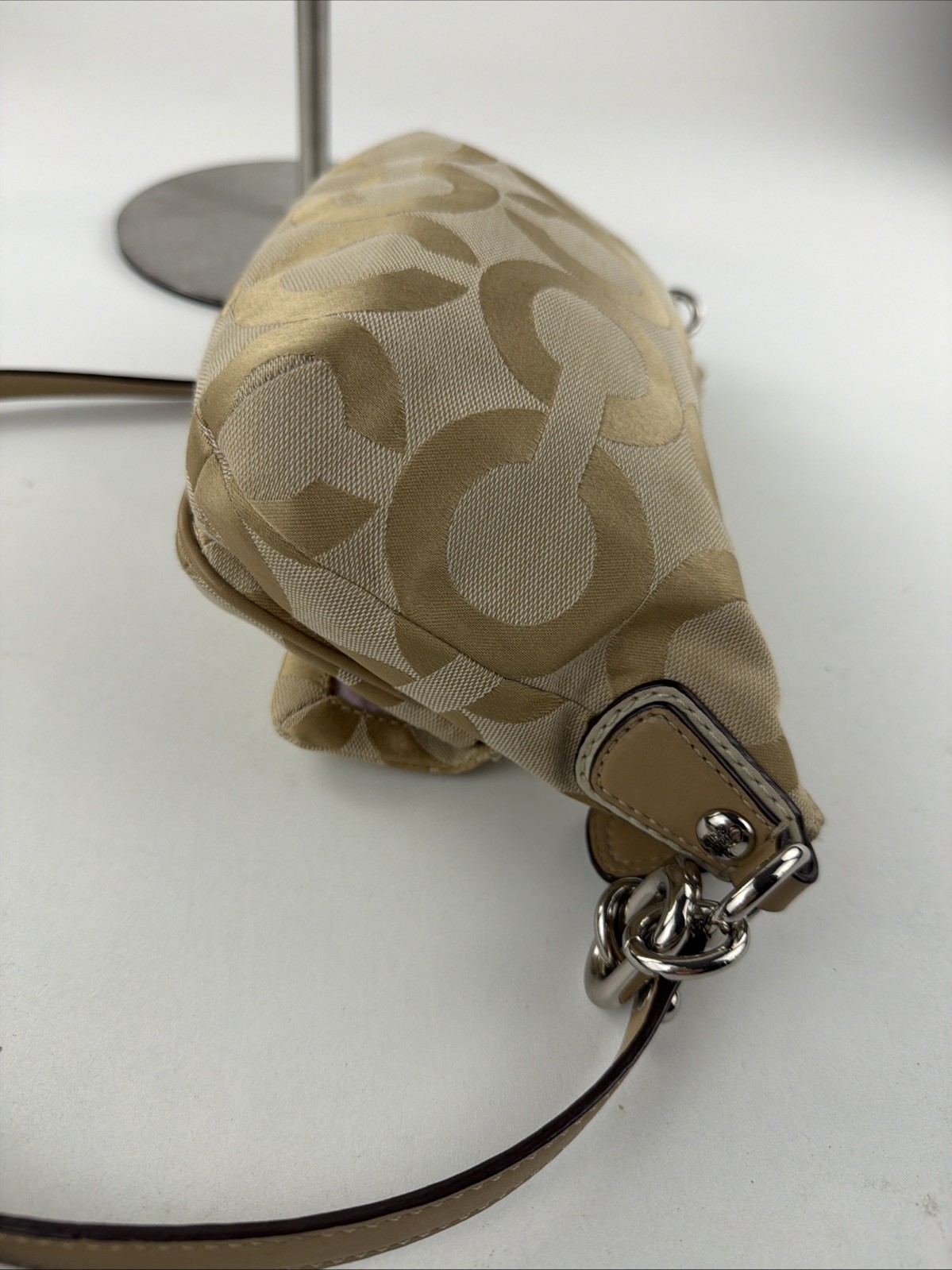COACH Kristin Op Art Signature East West Crossbody Small Sateen Beige 14909