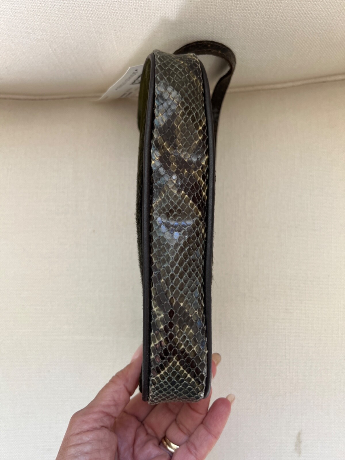Donald J. Pliner Handbag Purse Green Haircalf Snakeskin Trim Ashley