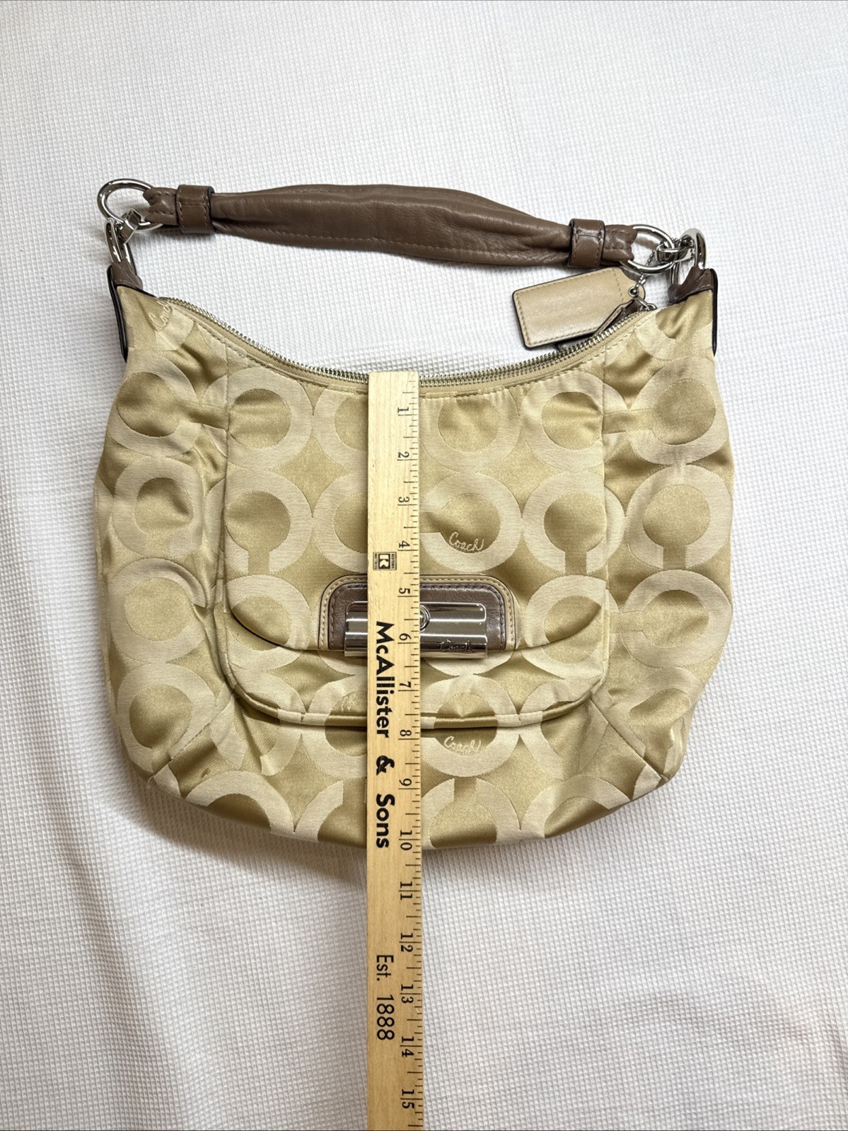 COACH Kristin OP Art Signature Shoulder Purse Khaki L1082-16784 Bag Included