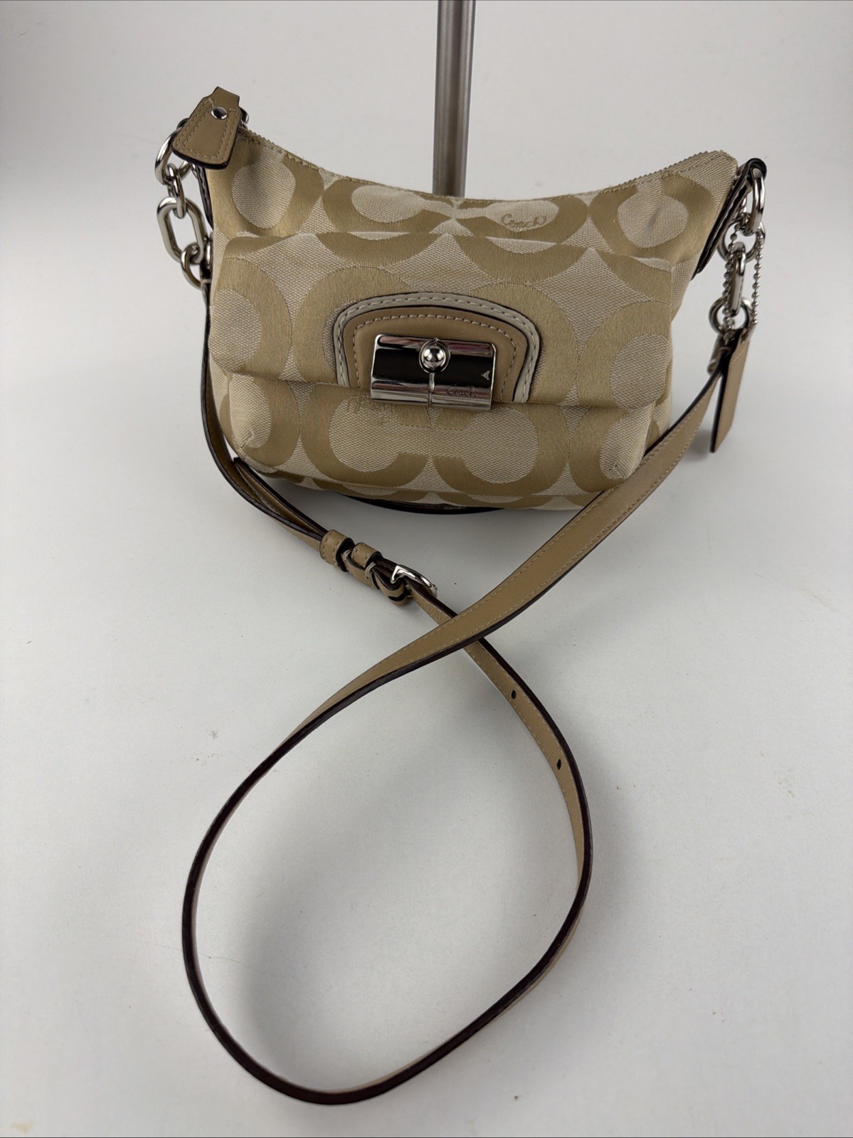 COACH Kristin Op Art Signature East West Crossbody Small Sateen Beige 14909