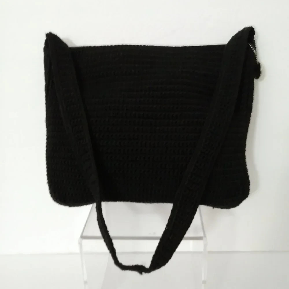 The Sak Crochet Color block Hobo Shoulder Bag Black Red Grey