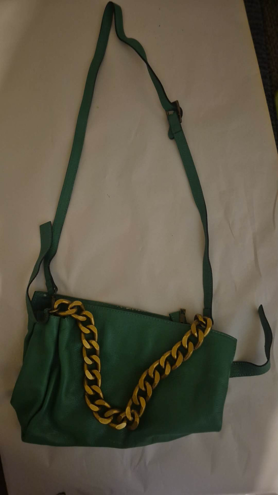 Viola Castellani Handbag Purse Teal Blue Green Leather Gold Chain Crossbody