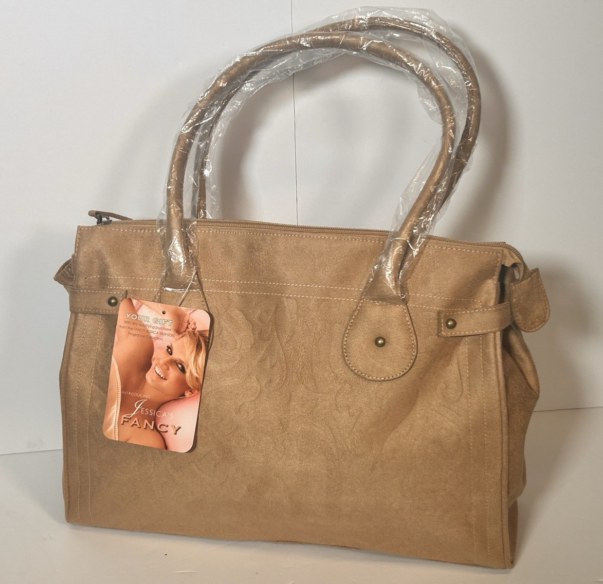 Jessica Simpson Fancy Tan Faux Suede Tote Shoulder Handbag New With Tag