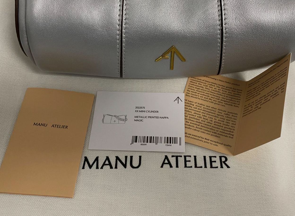 $456 Manu Atelier Women’s Silver Metallic XX Mini Cylinder Shoulder Purse Bag