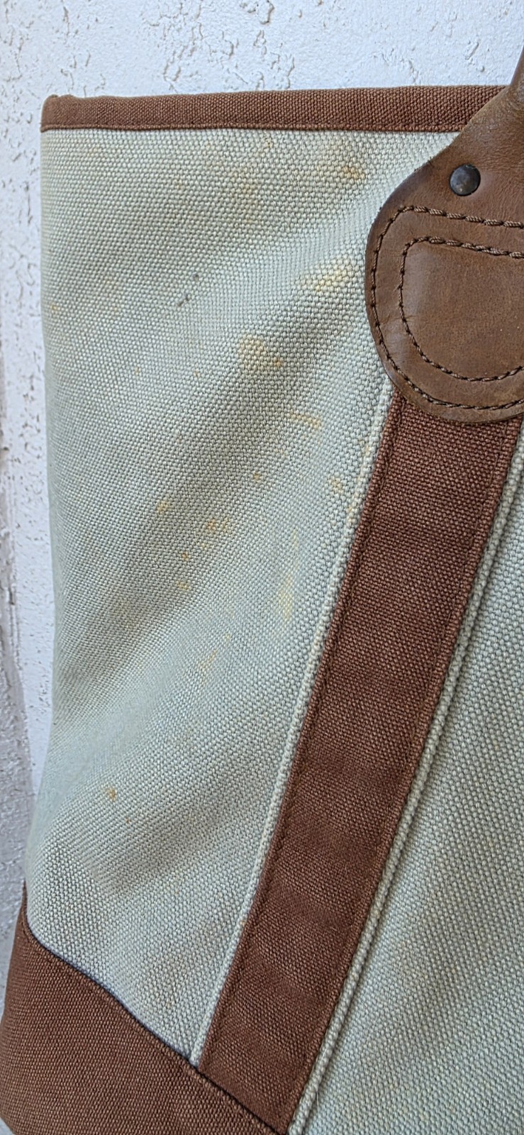 Restoration Hardware Large Zippered Tote Off Sage Brown Leather Handle Tote Bag