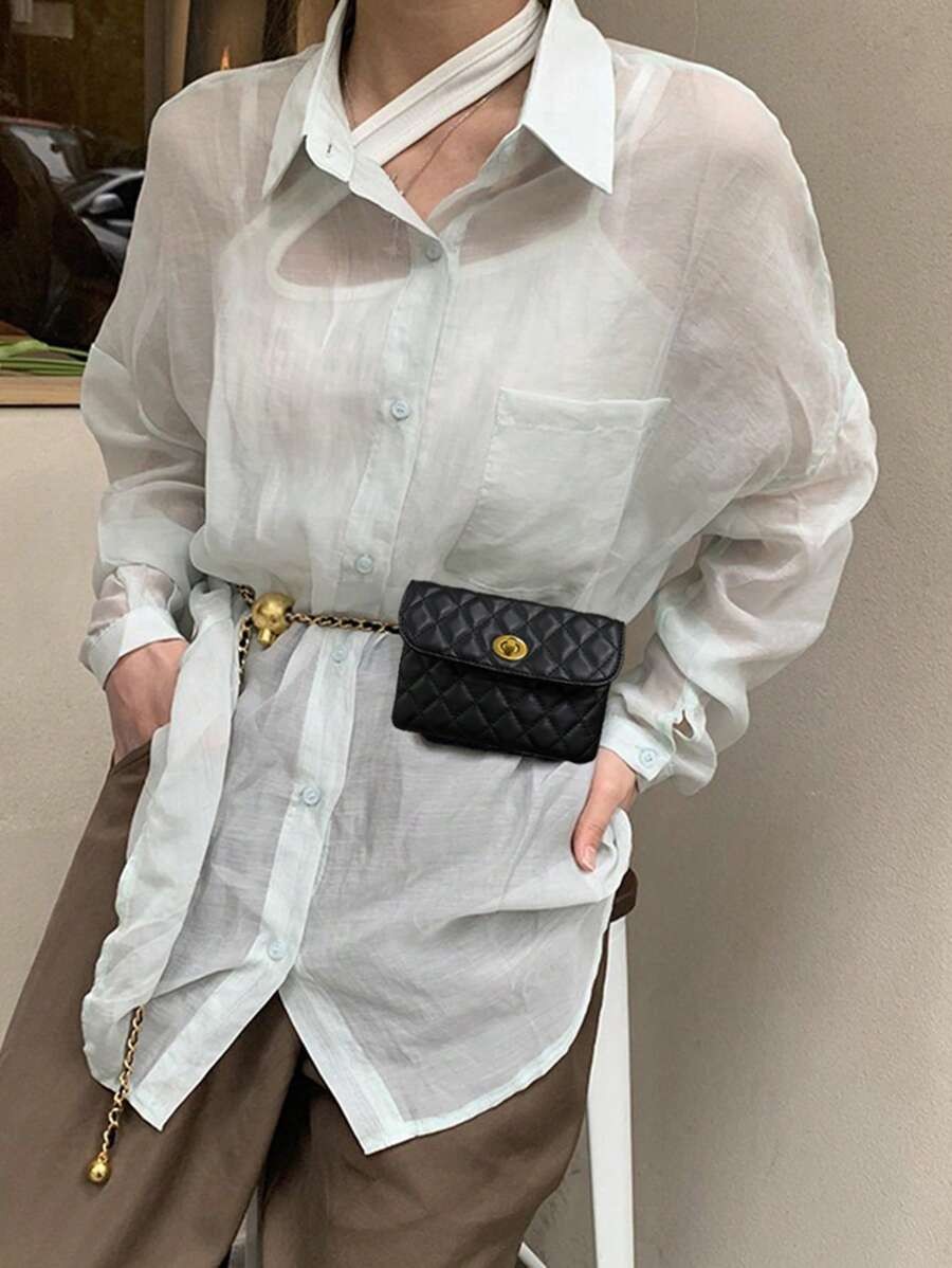Mini Rhombus Waist Bum Bag Women Spiked Detachable Chain Crossbody Shoulder