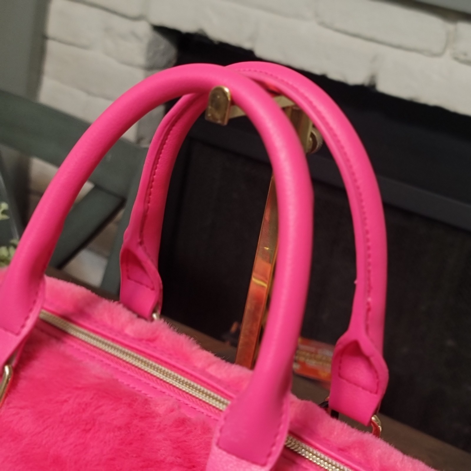 Juicy Couture Free Love Satchel Hot Pink Faux Fur Adjustable Crossbody Strap