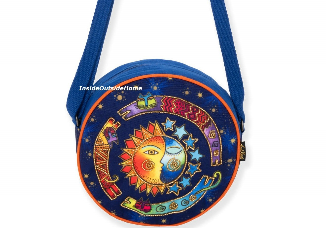 Laurel Burch Cosmos Sun Moon Stars Crossbody Bag 9″x3.25″ NEW Handy