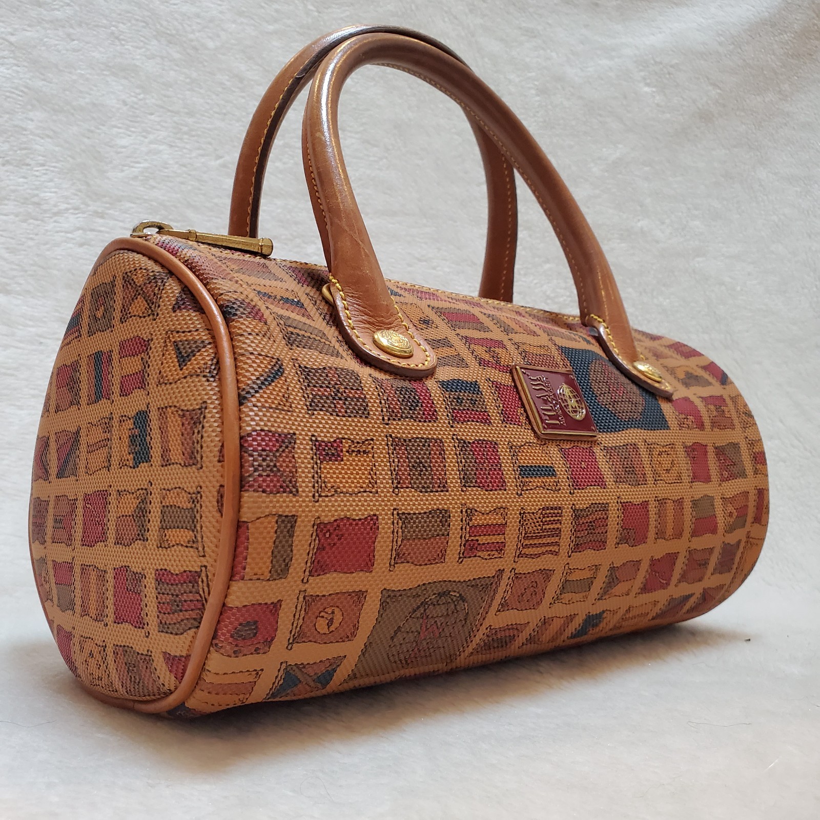 Alviero Martini Classe Cylinder Boston Handbag World Map Print Authentic from jp