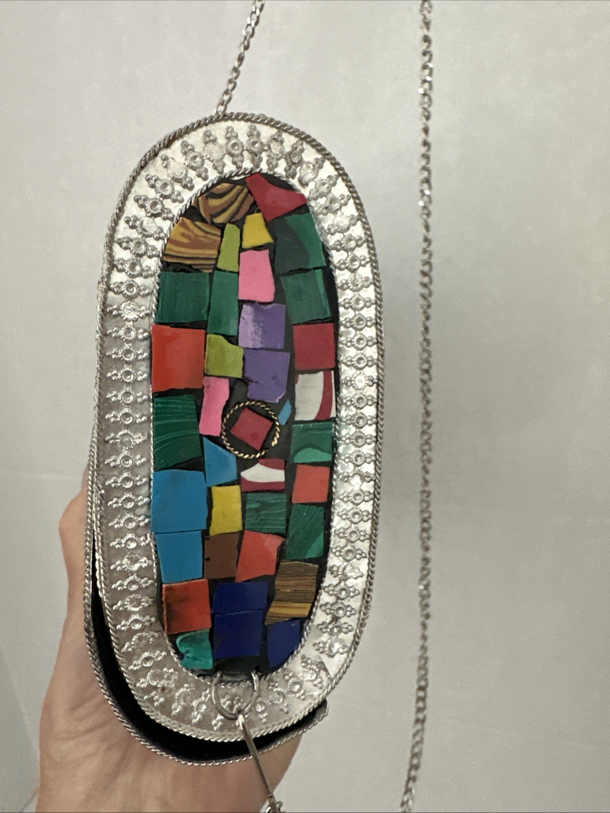 Mosaic Metal Crossbody Handbag Women Bohemian Floral Pattern
