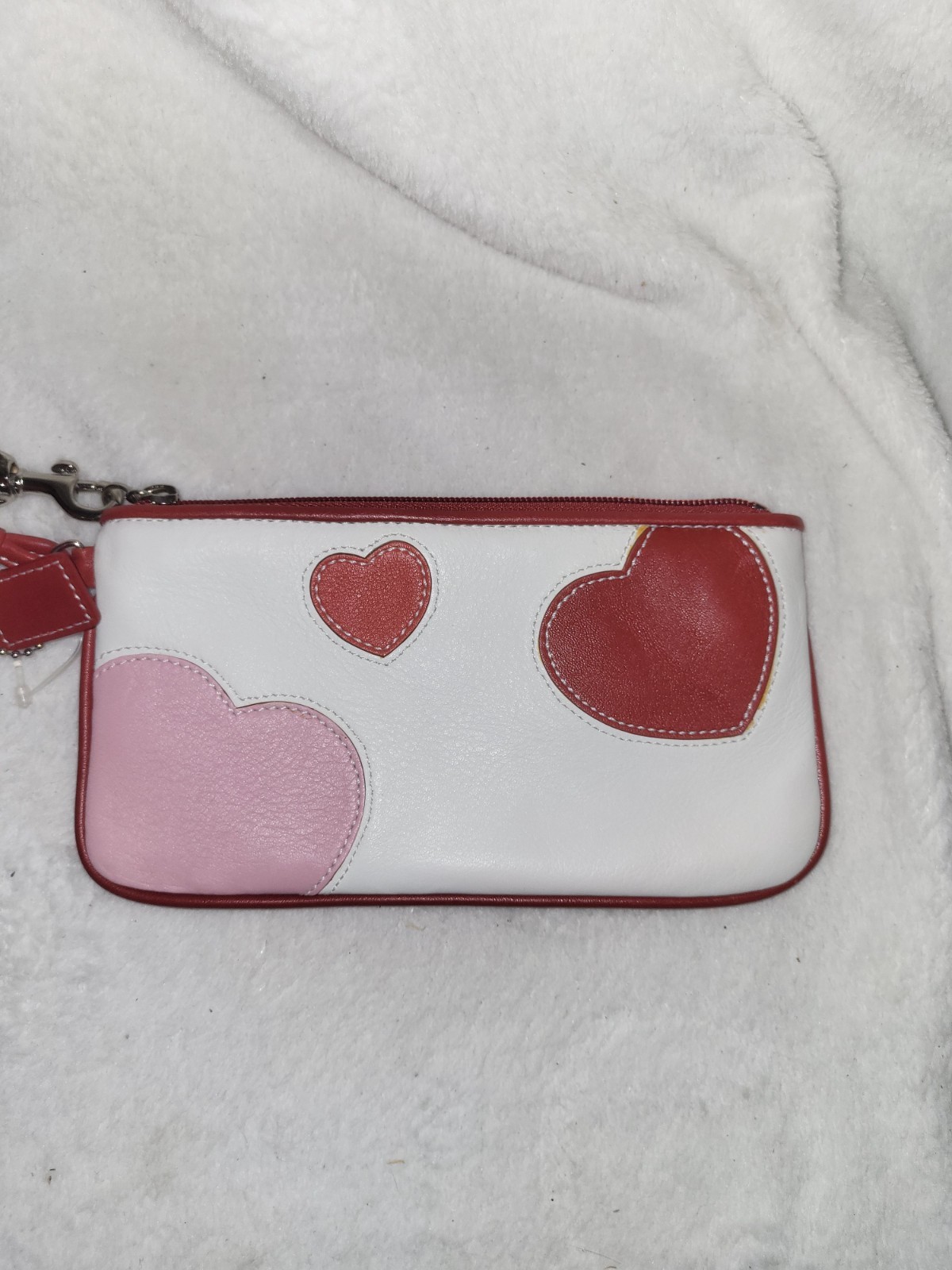 Coach Leather Wristlet with Red Hearts – New without tags – White leather