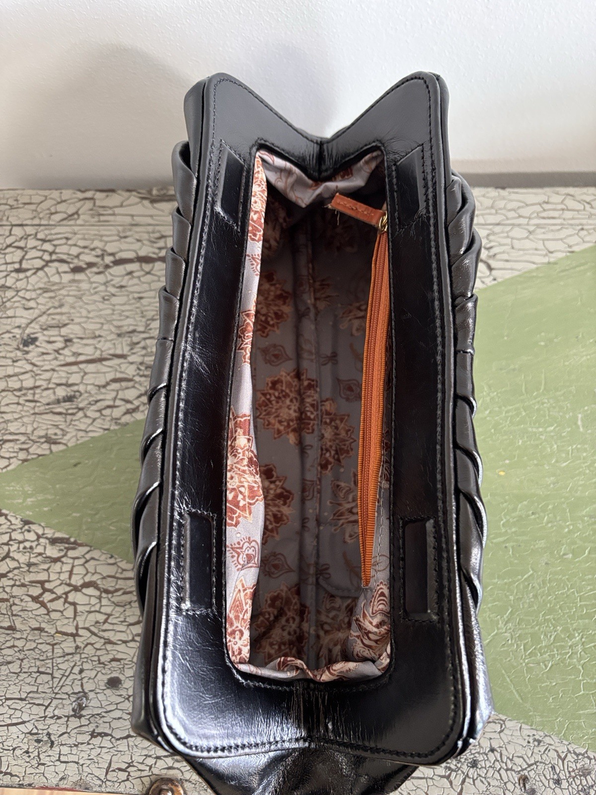 Hobo Angela Black Gathered Leather Clutch Bag Retro Rare Moto Biker Boho Purse
