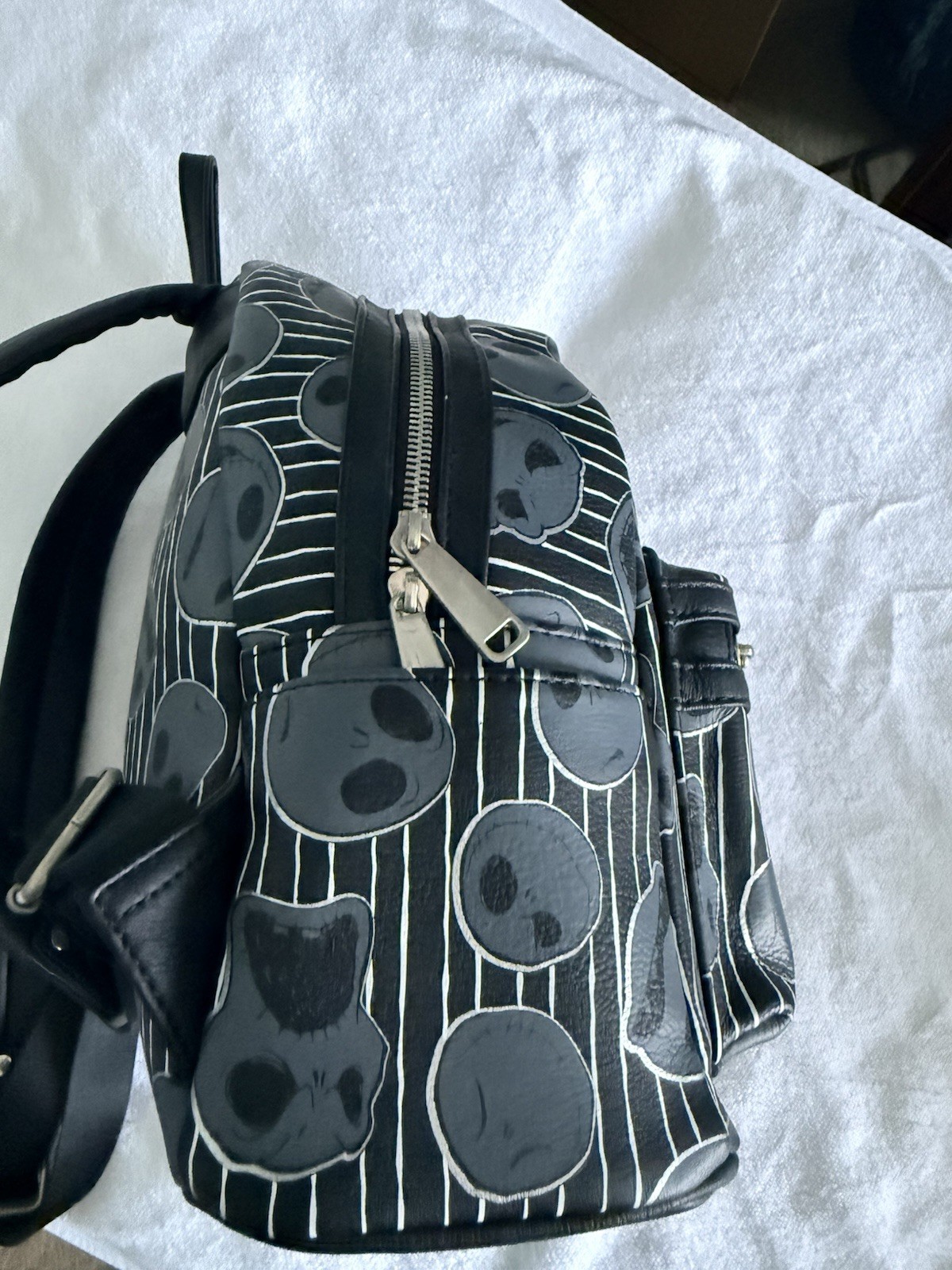 Jack Skellington Mini Backpack Black Gray White w/ Charm Adjustable never used