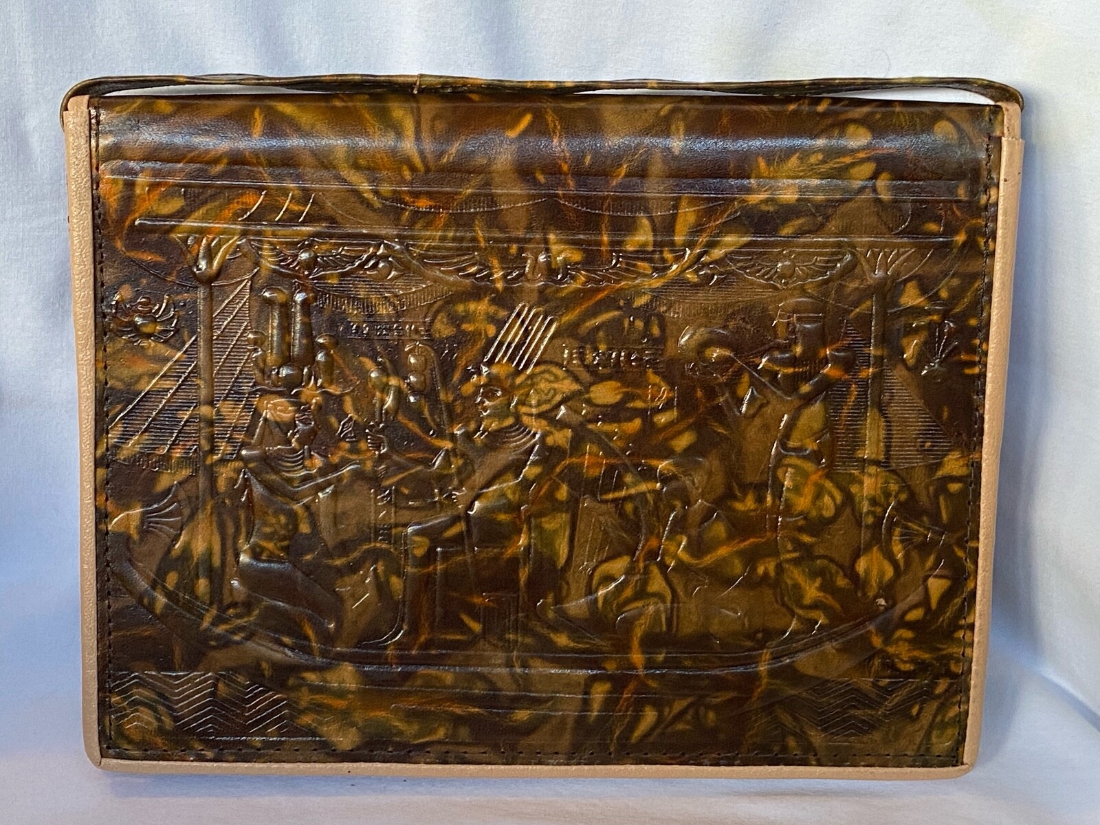 Egyptian Camel Leather Woman Purse Bag Brown Gold Isis Horus 10″ x 7.5″ #25