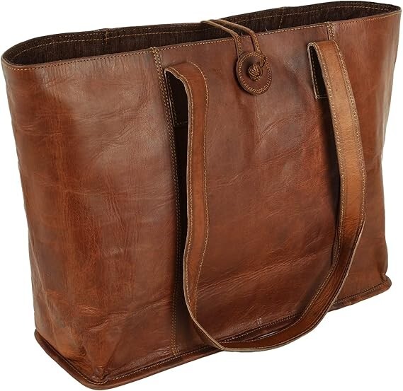 Genuine Brown Leather Tote Vintage Shoulder Purse for Women’s Office Laptop Bag