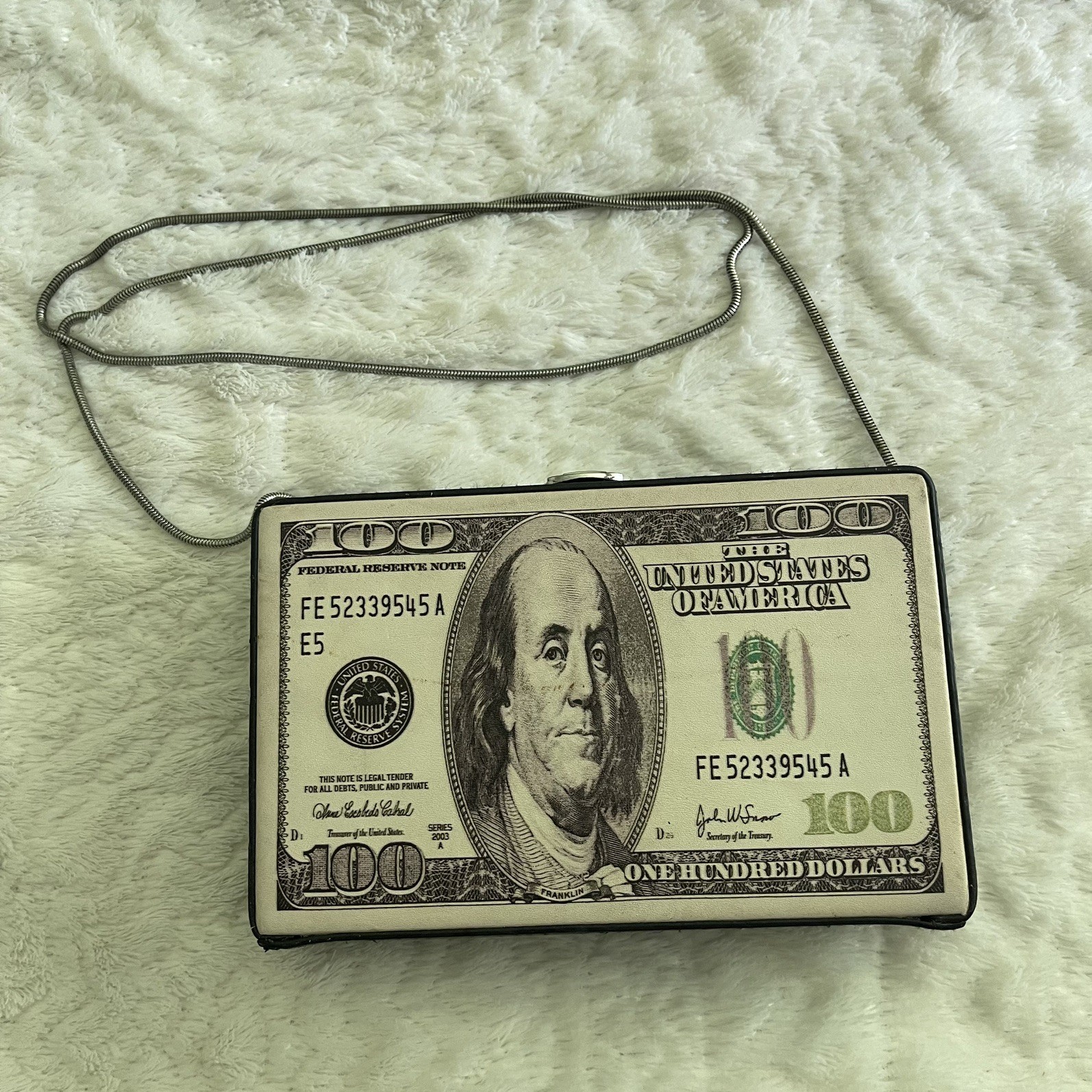 Benjamin One Hundred Dollar Bill Print Women Black Chic Fashion crossbody Bag