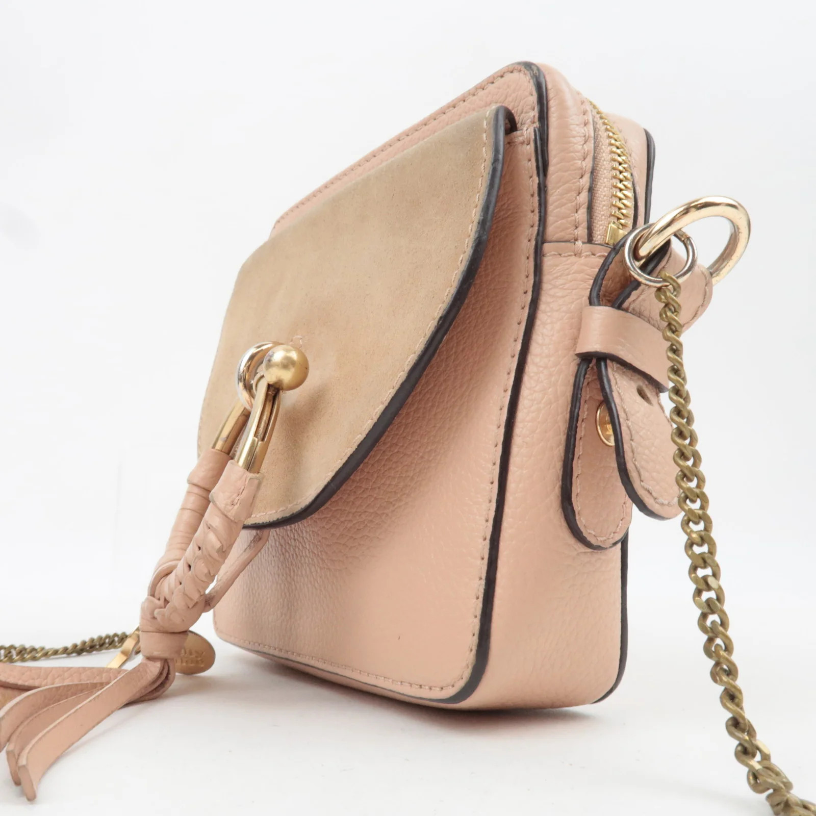 Chloe SEE BY CHLOE Chain Shoulder Bag Suede Leather Pink Authentic