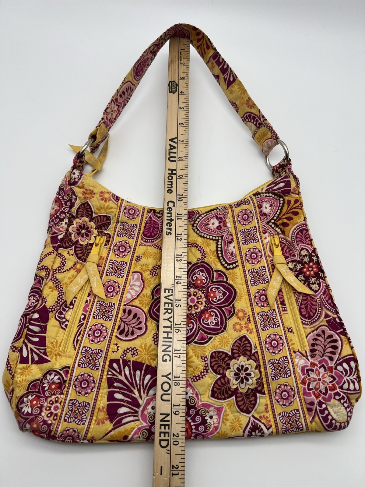 Vera Bradley Lisa B Hobo Shoulder Bag Purse Bali Gold Yellow Purple Zip Pockets