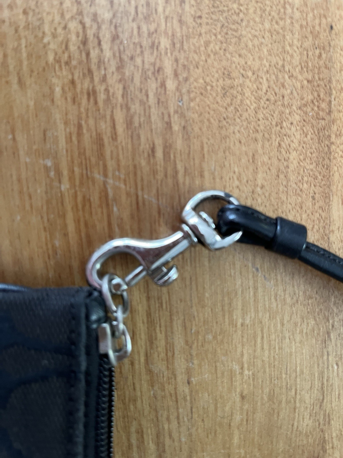 Coach Signature C Black Zip Wristlet Pouch Silver Hardware Wrist Strap