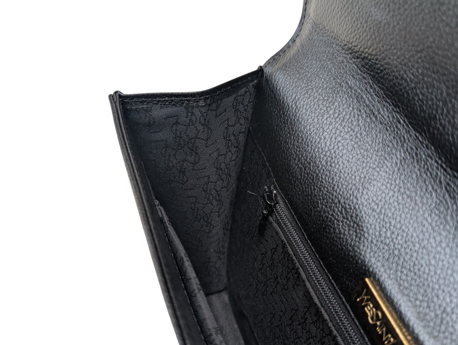 Yves Saint Laurent Clutch Bag Purse Leather Black Vintage YSL