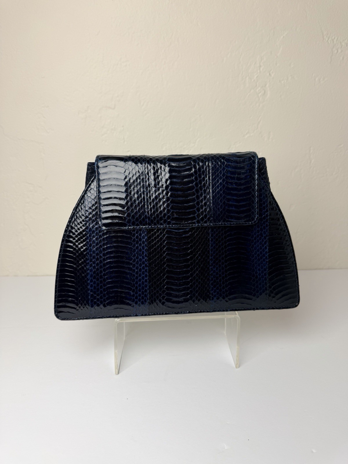 J. Renee Navy Genuine Snakeskin Convertible Clutch Crossbody Bag Vintage USA