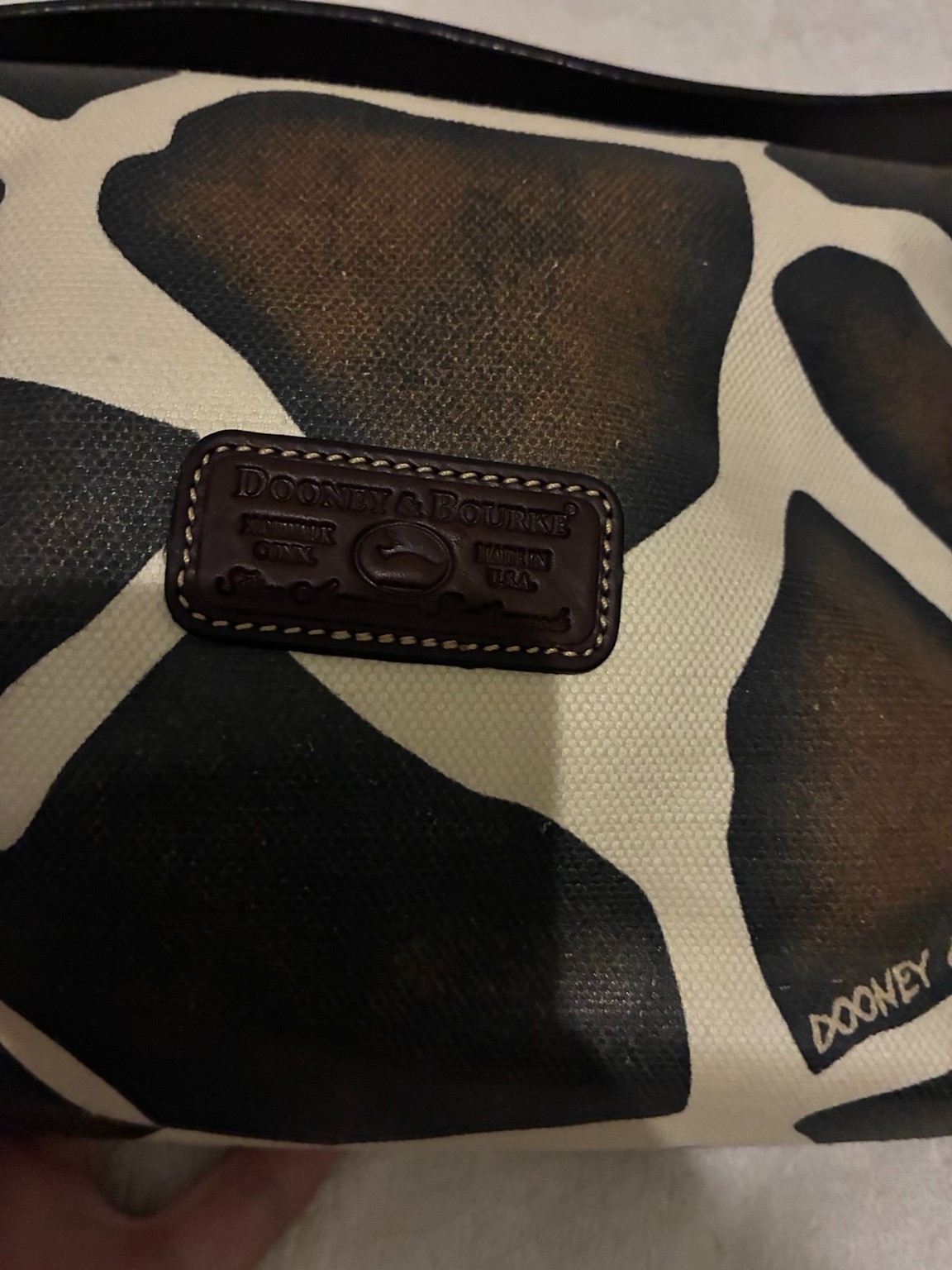 Dooney & Bourke USA Giraffe Print Canvas Leather Shoulder Bag w/ Dust Bag
