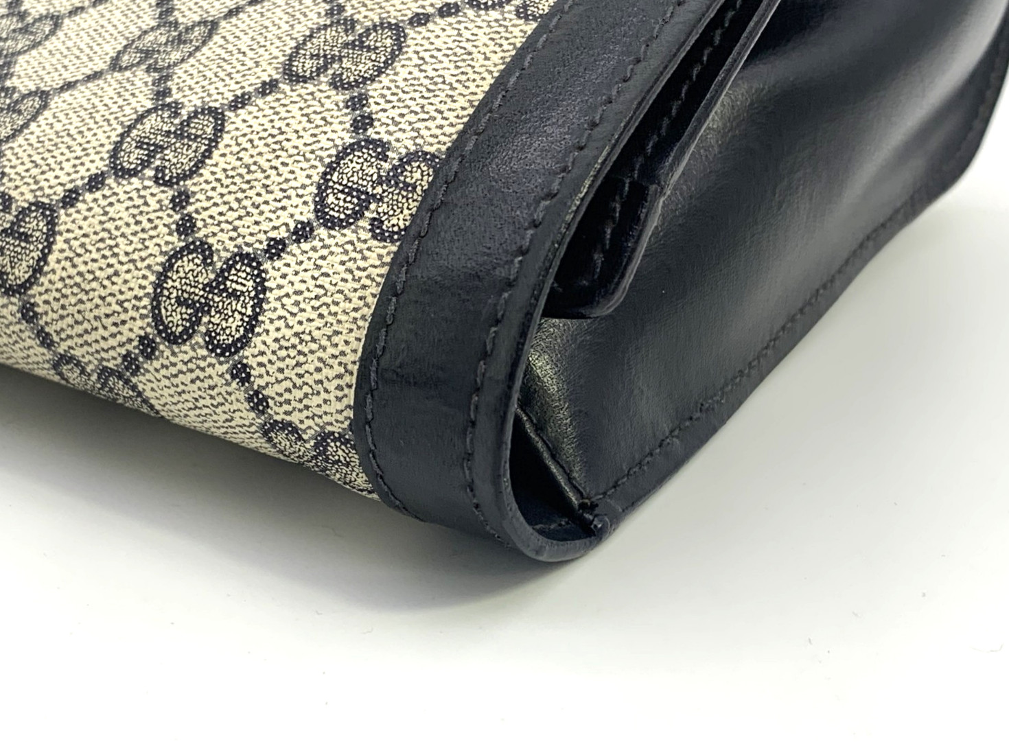 GUCCI VINTAGE Ophidia Clutch Bag Web Stripe Flap Navy Classic Authentic